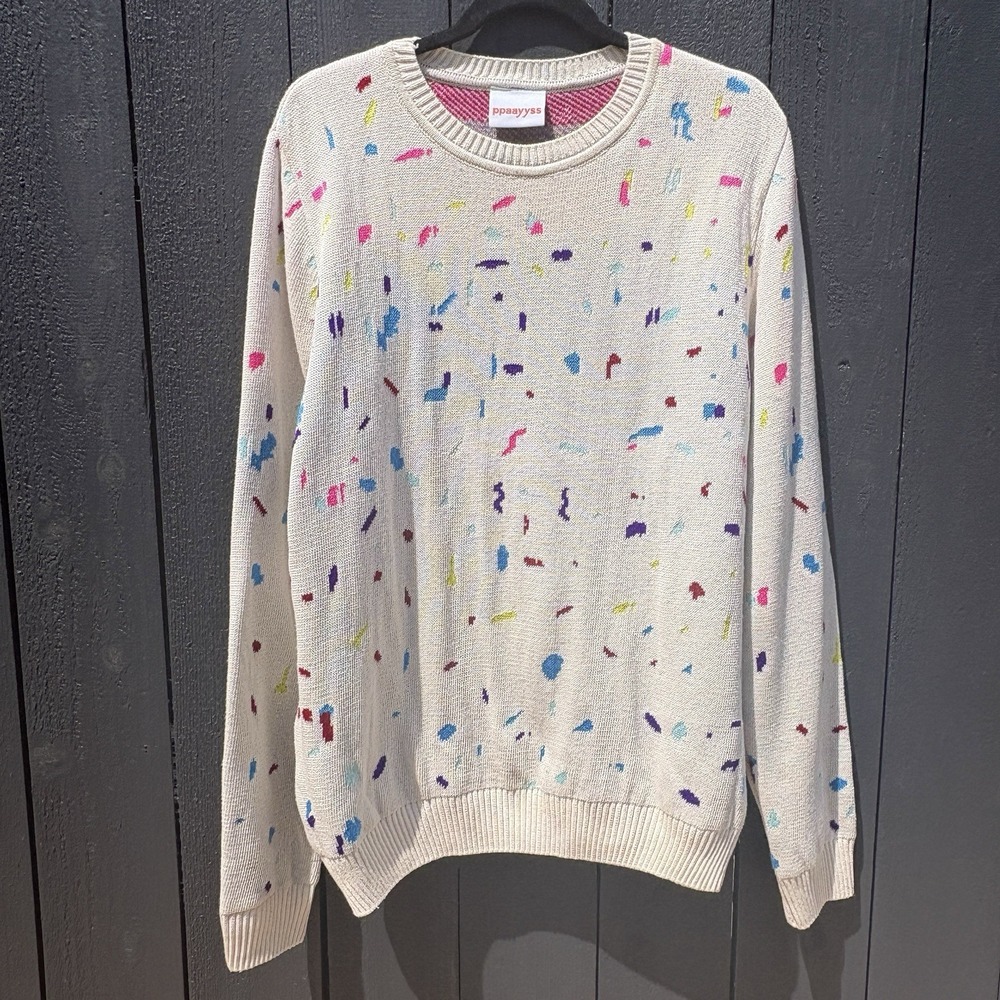 PPAAYYSS Kool Gay Crewneck Sweater Unisex L/XL Y2k 80s Oversize Confetti Cosby